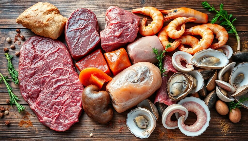 Organ meats and shellfish high in vitamin B12