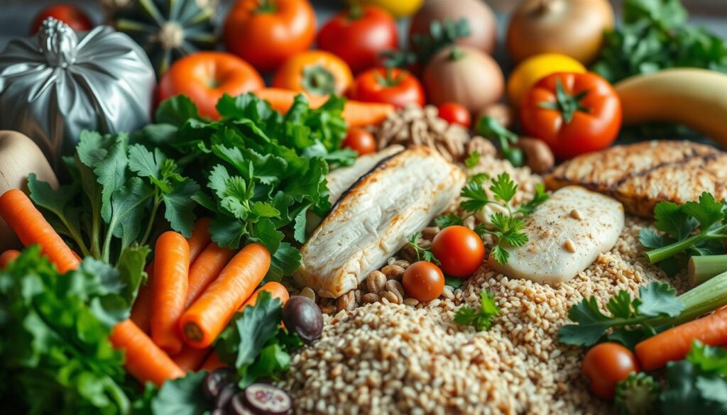 balanced nutrition for slimming down with various healthy food groups